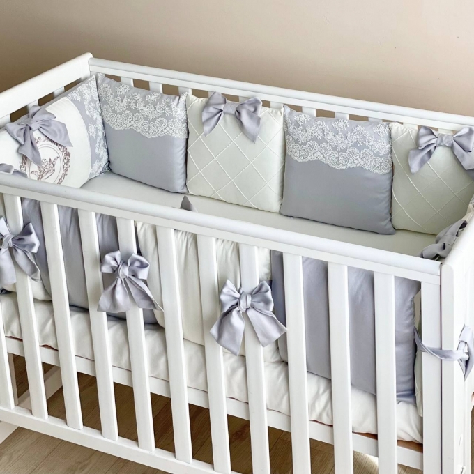 Set lenjerie Patut Copii Bebe 8 piese Classic Gri (12)